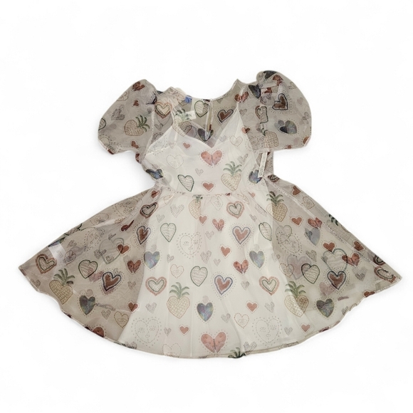 FARM Rio Anthropologie Sheer Heart Puff Sleeve Mini Dress In White Size L NWT - Picture 7 of 12